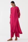 Dot_Pink Cotton, Silk Sequins Round Neck Ambily Crest Embroidered Kurta With Pant _Online_at_Aza_Fashions