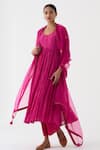 Buy_Dot_Pink Chanderi Embroidery Ditsy Bloom Scoop Saba Anarkali Set 