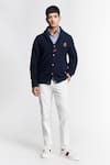 Buy_S&N by Shantnu Nikhil_Blue Merino Wool Knitted Crest Cardigan _at_Aza_Fashions