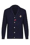 S&N by Shantnu Nikhil_Blue Merino Wool Knitted Crest Cardigan _Online_at_Aza_Fashions