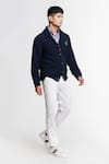 Shop_S&N by Shantnu Nikhil_Blue Merino Wool Knitted Crest Cardigan _Online_at_Aza_Fashions