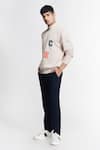 Buy_S&N by Shantnu Nikhil_Beige Cotton Knitted Logo Patchwork Sweater _Online_at_Aza_Fashions