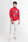 Buy_S&N by Shantnu Nikhil_Red Cotton Knitted Logo Patchwork Sweater _at_Aza_Fashions