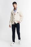 Buy_S&N by Shantnu Nikhil_Off White Merino Wool Knitted Crest Placed Embroidered Cardigan _at_Aza_Fashions