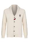 S&N by Shantnu Nikhil_Off White Merino Wool Knitted Crest Placed Embroidered Cardigan _Online_at_Aza_Fashions