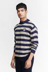 Buy_S&N by Shantnu Nikhil_Beige Viscose Nylon Knitted Crest Stripe Pattern T-shirt _Online_at_Aza_Fashions