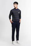 Buy_S&N by Shantnu Nikhil_Green Viscose Nylon Knitted Crest Stripe Pattern T-shirt _at_Aza_Fashions