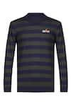 S&N by Shantnu Nikhil_Green Viscose Nylon Knitted Crest Stripe Pattern T-shirt _Online_at_Aza_Fashions