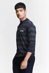 Shop_S&N by Shantnu Nikhil_Green Viscose Nylon Knitted Crest Stripe Pattern T-shirt _Online_at_Aza_Fashions