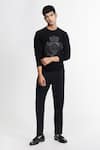 Buy_S&N by Shantnu Nikhil_Black Merino Wool Knitted Faux Leather Patchwork Sweater _at_Aza_Fashions