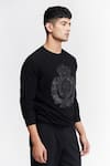 S&N by Shantnu Nikhil_Black Merino Wool Knitted Faux Leather Patchwork Sweater _Online_at_Aza_Fashions