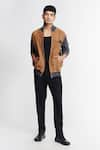 Buy_S&N by Shantnu Nikhil_Beige 100% Cashmere Patchwork Faux Leather Placed Jacket _at_Aza_Fashions