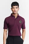 Buy_S&N by Shantnu Nikhil_Purple Interlock Supima Cotton Embroidered Crest Placement T-shirt _Online_at_Aza_Fashions