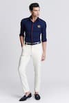 Buy_S&N by Shantnu Nikhil_Blue Terylene Embroidered Crest Placed Shirt _at_Aza_Fashions