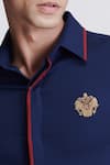 Buy_S&N by Shantnu Nikhil_Blue Terylene Embroidered Crest Placed Shirt _Online_at_Aza_Fashions