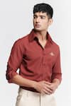 Buy_S&N by Shantnu Nikhil_Brown Giza Cotton Embroidered Crest Placed Shirt_Online_at_Aza_Fashions