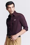 Buy_S&N by Shantnu Nikhil_Maroon Giza Cotton Embroidered Crest Threadwork Collar Shirt_Online_at_Aza_Fashions