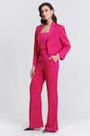 Buy_S&N by Shantnu Nikhil_Pink Nirvana Crepe Plain Lapel Collar Crop Jacket _at_Aza_Fashions