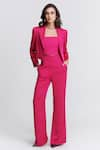 S&N by Shantnu Nikhil_Pink Nirvana Crepe Plain Lapel Collar Crop Jacket _Online_at_Aza_Fashions