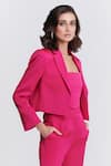 Buy_S&N by Shantnu Nikhil_Pink Nirvana Crepe Plain Lapel Collar Crop Jacket _Online_at_Aza_Fashions