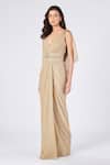 Shop_S&N by Shantnu Nikhil_Gold Textured Georgette V Neck Saree Gown_Online_at_Aza_Fashions