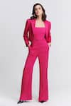 Buy_S&N by Shantnu Nikhil_Pink Nirvana Crepe Plain Flared Trouser _at_Aza_Fashions