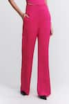 S&N by Shantnu Nikhil_Pink Nirvana Crepe Plain Flared Trouser _Online_at_Aza_Fashions