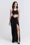 Buy_S&N by Shantnu Nikhil_Black Poly Jersey Plain Draped High Slit Skirt _at_Aza_Fashions