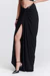 Buy_S&N by Shantnu Nikhil_Black Poly Jersey Plain Draped High Slit Skirt _Online_at_Aza_Fashions