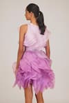 Shop_SHRIYA SOM_Purple Organza Embroidered Floral Round Solid Dress With Belt  _at_Aza_Fashions