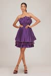 Buy_SHRIYA SOM_Purple Taffeta Hand Embroidered Sleeveless Pre-pleated Cabbage Dress _at_Aza_Fashions