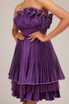 SHRIYA SOM_Purple Taffeta Hand Embroidered Sleeveless Pre-pleated Cabbage Dress _Online_at_Aza_Fashions