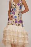 SHRIYA SOM_Ivory Tulle Hand Embroidered Floral V Neck Dress  _Online_at_Aza_Fashions