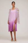 Buy_SHRIYA SOM_Purple Tulle Hand Embroidered Floral Dress Round Solid With Cape _at_Aza_Fashions