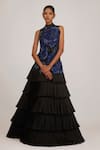 Buy_SHRIYA SOM_Blue Tulle Hand Embroidered Floral High Neck Gown _at_Aza_Fashions