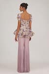 Shop_SHRIYA SOM_Purple Tulle Embellished 3-d Pansy Peplum Top With Flared Pant _at_Aza_Fashions