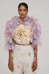 Buy_SHRIYA SOM_Ivory Taffeta Textured 3-d Draped Ruffle Rose Corset _at_Aza_Fashions
