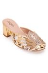 5Elements_Gold Dabka Lotus Motif Embellished Mule Heels _at_Aza_Fashions