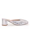 5Elements_Silver Dabka Lotus Motif And Nakshi Work Mule Heels _at_Aza_Fashions