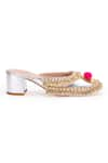 5Elements_Gold Pearl Bloom Floral Embroidered Mule Heels _Online_at_Aza_Fashions