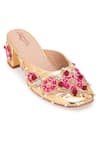 5Elements_Gold Pearl Bloom Floral Embroidered Mule Heels _at_Aza_Fashions