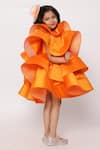 Buy_JANYAS CLOSET_Orange Taffeta Silk Solid Layered Ruffled Dress 