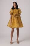 JANYAS CLOSET_Yellow Organza Satin Printed Dragon Fly Dress _Online_at_Aza_Fashions