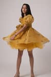 JANYAS CLOSET_Yellow Organza Satin Printed Dragon Fly Dress _at_Aza_Fashions