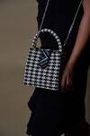 Shop_ETCETERA_Black Embellished Sparkle Houndstooth Mini Tote Bag_at_Aza_Fashions