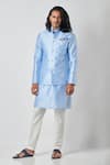 Buy_Bubber Blu_Blue Poly Silk Print Florin Jaal Bundi _at_Aza_Fashions