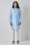 Buy_Bubber Blu_Blue Poly Silk Print Florin Jaal Kurta _Online_at_Aza_Fashions