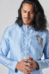 Buy_Bubber Blu_Blue Poly Silk Print Florin Jaal Kurta 