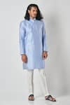 Bubber Blu_White Poly Silk Print Blossom Jaal Kurta _Online_at_Aza_Fashions