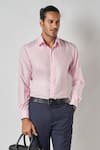 Buy_Bubber Blu_Pink Poly Silk Solid Plain Button Down Collared Shirt _Online_at_Aza_Fashions